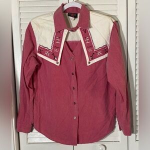 Women’s Western Long Sleeve Button Up Top Sz M Red/Pink & White Wildfire Vintage